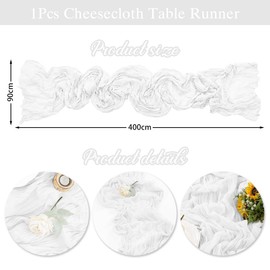 White Table Runner, 90 x 400 cm, Gauze Table Runner, Long Romantic Semi-Transparent Fabric, Tablecloth White for Baby Shower Table Decoration, Communion, Birthday Party, Wedding Table Decorations