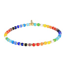 KELITCH Women's Rainbow Stretch Bracelets, Bohemian Friendship Bracelets, Fashionable Pearl Bracelets, Glass