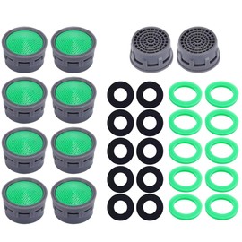 Faucet Aerator, 10 Pieces Plastic Faucet Aerator, Flow Restrictor, Filter with 10 Pieces Gasket for Faucet Replacement Parts in Bathroom Kitchen