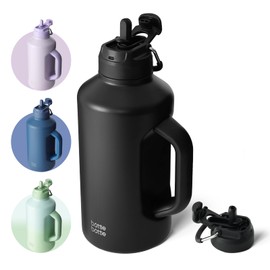 BOTTLE BOTTLE Insulated Water Bottle 64 oz with Straw and Dual-use Lid Half Gallon Jug for Men with Handle Vacuum Stainless Steel water bottle for Workout and Sports black