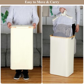 iEGrow Laundry Basket with Lid, 110L Large Laundry Hamper with Handle and Lid, Collapsible Clothes Basket Organizer with Removable Inner Bag for Clothes Toys Towels - Beige