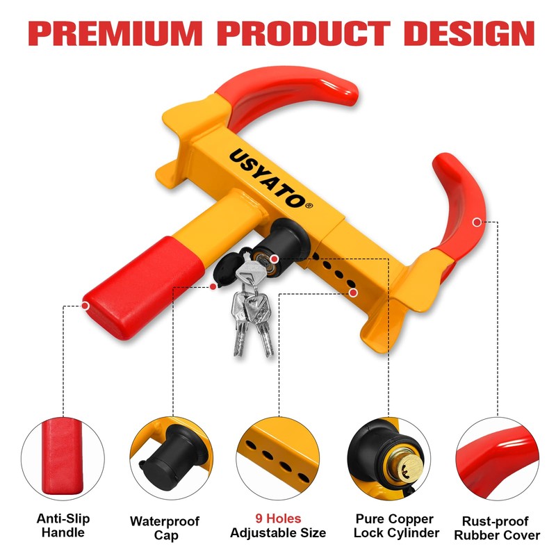 USYATO 2Pcs Universal Heavy Duty Wheel Lock - Anti Theft