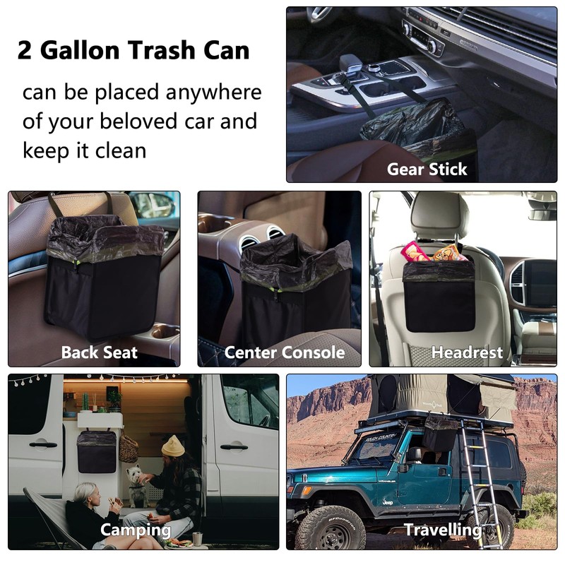 Ginsco 2 Gallons Open-Top Car Trash Can, Hanging Leakproof Car