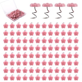 100pcs Bed Skirt Pins, Strong Hold Upholstery Tacks Headliner Tacks Pink Flower Spiral Push Twist Pins for Fixing Slipcovers Sofa Cover Bedskirts Quilt Fabrics in Place (Plum Blossom)