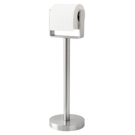 YUMORE Toilet Paper Holder Free Standing, Stainless Steel Toilet Paper Stand, Weighted Base Floor Tissue Roll Holder for Bathroom, Brushed Nickel 200UP
