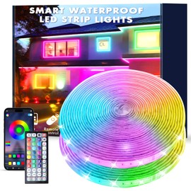 aiicrgb 200FT Outdoor RGB LED Strip Lights, IP68 Music Sync Led Lights with App Control and Remote,Color Changing Waterproof Led Rope Lights for Outdoor, Balcony, Roof, Garden, Stairs