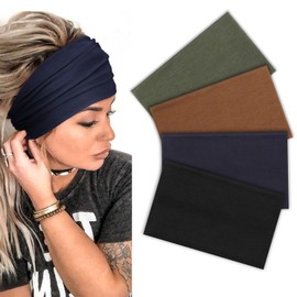 DRESHOW Wide Turban Headbands for Women Non-Slip Soft Elastic Hair Bands Workout Yoga Running Daily Wear Head Band Girls Accessories 4 Pack