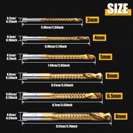 SPEEDWOX 6Pcs Drill Bits 3-8mm Serrated Side Cutting Drill Bit Impact Drill Bit Titanium Coated HSS Twist Drill Bits Titanium HSS Saw Set Woodworking Tools for Plastic Metal Wood Hole