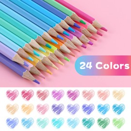 Colouring Pencils, 24 Colours Pastel Pencils, Watercolour Pencils, Macaron Pencil Crayons for School Kids Adults Artist (with Pencil Sharpner)