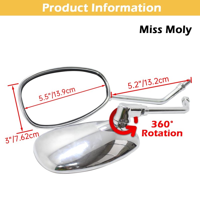 10mm Motorcycle Mirrors, Chrome M10 Rearview Mirrors for Shadow VTX