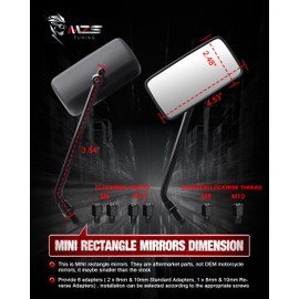 MZS Rectangle Motorcycle Mirrors, 10MM 8MM Mini Motorbike Rear View Side Mirror Adjustable Handlebar Black Universal Compatible with Street Bike Touring Cruiser Adventure Scooter Coolster Moped
