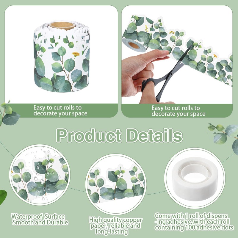 Tenceur Greenery Bulletin Board Border Decoration, 65 ft, Eucalyptus