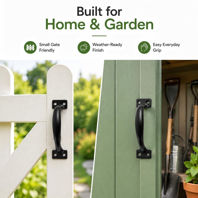 Gate Handle Pulls, 5 Inch Black Steel Door Handles for