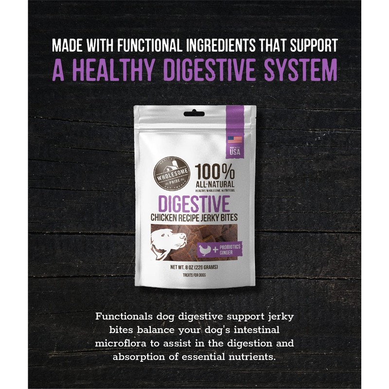Wholesome Pride Functional Dog Digestive Support Chicken Recipe Jerky Bites