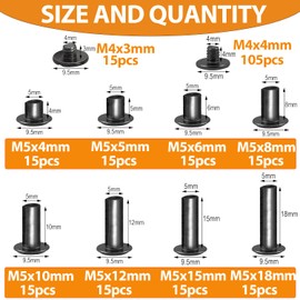 120sets Chicago Screws Kit, 8 Sizes Screw Rivets Gunmetal Black Chicago Binding Screws for DIY Repair Leather Craft Belt Bag Shoes Purse Bookbinding (M5*4,5,6,8,10,12,15,18) (Gunmetal Black)