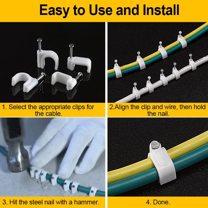 100PCS Round Cable Clips, 8MM Electrical Cable Wall Clip Nail