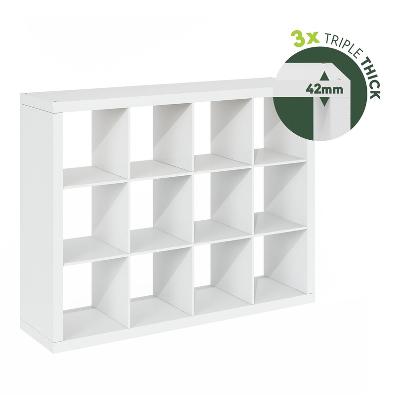 Furinno Cubicle Book Shelf, 12-Cube Bookshelf, Triple Thick Frame Cube