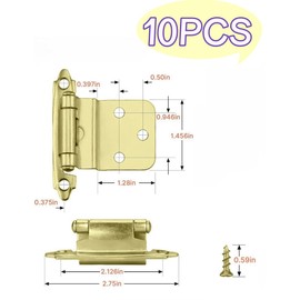 luvilly5 Pairs (10PCS) of 0.37-inch Golden Cabinet Hinges - Embedded Hinges for Cabinet Doors -1.5mm Thick Metal, Brushed Brass Finish, semi Concealed, Including Matching mounting Screws