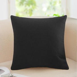 TUKUMO Cotton Linen Cushion Cover Solid Color 17.7 x 17.7 x 20.9 inches (45 x 45 x 50 cm), Square, Stylish, Scandinavian Modern, Cute, Simple, Cafe, Machine Washable, Black, 17.7 x 17.7 inches (45 x