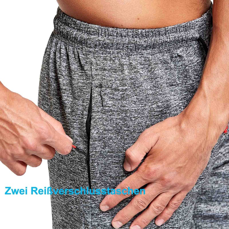 JustSun Men's Sports Shorts with Zip Lightweight Stretch Fabric, Black