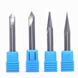 SICWOOD 4PCS CNC Router Bits Set 1/4 Inch Shank - Solid Carbide Engraving Wood Carving Bit Set, 15°, 20°, 60°, 90° V Groove Bit, Profile&Carving Liner for Marking Conical Engraving