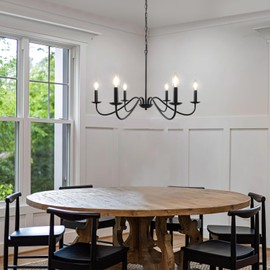 Cunfash 6-Light Black Chandelier for Dining Room, Farmhouse Industrial Chandelier Over Table, Pendant Light Kitchen Island, Candle Light Fixture for Bedroom, Foyer, Hall, Kitchen and Entryway