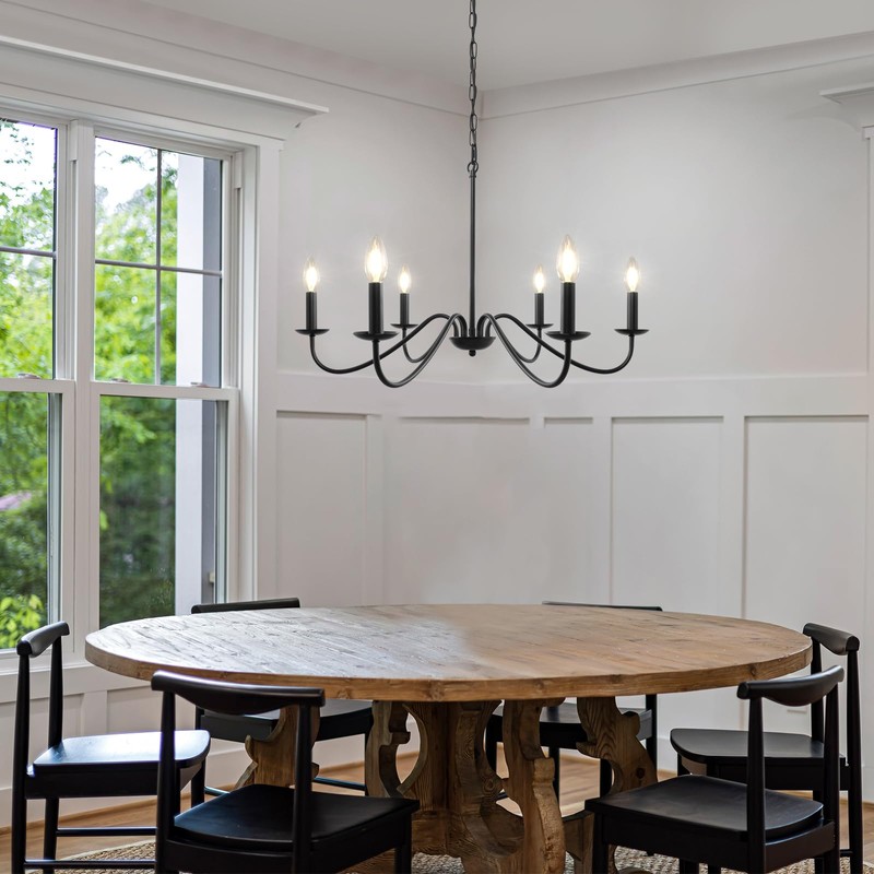 Cunfash 6-Light Black Chandelier for Dining Room, Farmhouse Industrial Chandelier