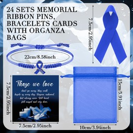24 Set Funeral Favors for Guests Funeral Bracelet Blue Ribbon Pins with Memorial Cards for Memorial Celebration of Life Favors Keepsake Gifts Sympathy Remembrance Event Supplies
