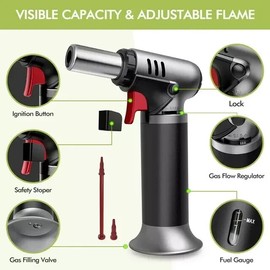 Homitt Kitchen Culinary Refillable Blow Butane Torch Lighter for Desserts BBQ Cooking