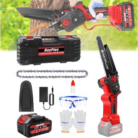 Mini Chainsaw 8Inch, Cordless Chainsaw Brushless with 2 Chains, Electric Power Chainsaw for Tree Branches, Courtyard, Household and Garden with 1 Battery