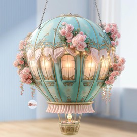 Solar-Heißluftballon-Laterne mit Flamme, Heißluftballon-Licht, 2D-Acryl-Modell, Fensterdekoration, Anhänger für Hof, Freunde, , Garten, Weg, Hof, , Terrasse, Camping, Versammlungen