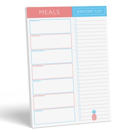 Sweetzer & Orange Meal Planner Notepads - Blue & Pink Design Notepad Organiser for Weekly/Daily Food Planning - Tear-Off Grocery Shopping List, 2 Magnets for Hanging on Fridge Door -17x25cm, 52 Sheets