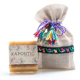 Jabón artesanal (Miel-Avena) Xapontic con bolsa bordada a mano