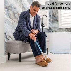 Burlingham's Toe and Foot Towel Brush with Reusable Drying Covers Long 17” Handle for Cleaning Between Toes, Soft Skin Exfoliation,for Seniors, Adults, Kids (Toe Towel Brush + 3 Covers)