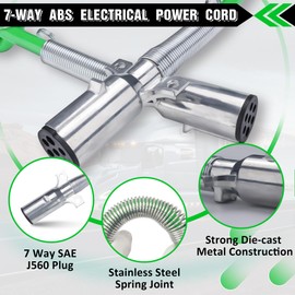 Ailbiuko 7 Way ABS Cord 12FT Green Coiled Pigtail Electrical Power Cords Coil Heavy Duty Cable Power Wire for Semi Trucks Trailer Tractors