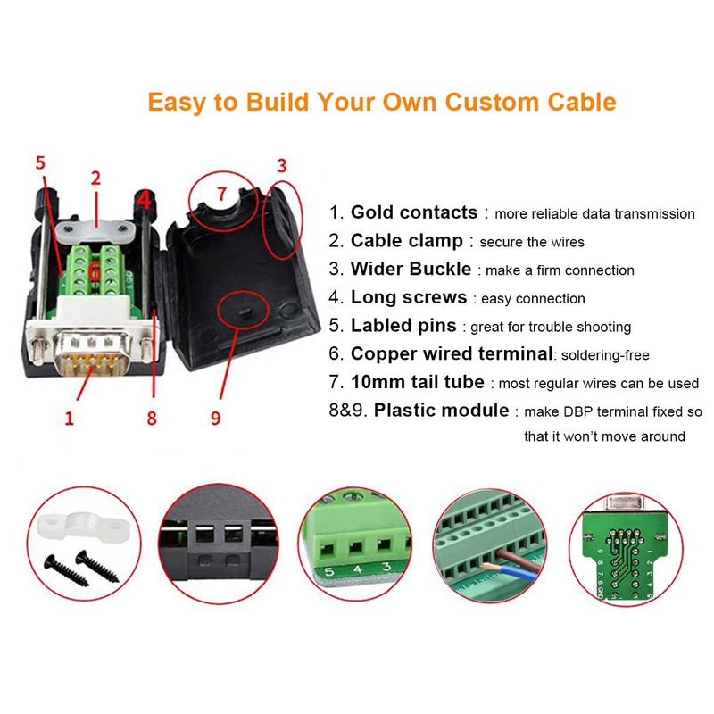 DTECH DB9 Breakout Connector DB-9 Female RS232 Serial Adapter Solderless