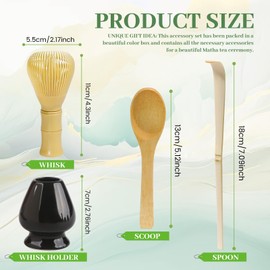 Matcha Set 4 Pieces Japanese Ceremony Resin Matcha Whisk Bamboo Spoon Bamboo Shovel Whisk Holder Perfect Set for Preparation Black