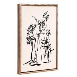 Kate and Laurel Sylvie Beaded LV Freshly Picked Floral 5 Vintage Framed Canvas Wall Art by Valerie McKeehan of Lily and Val, 18x24 Gold, Black Floral Sketch Art for Wall
