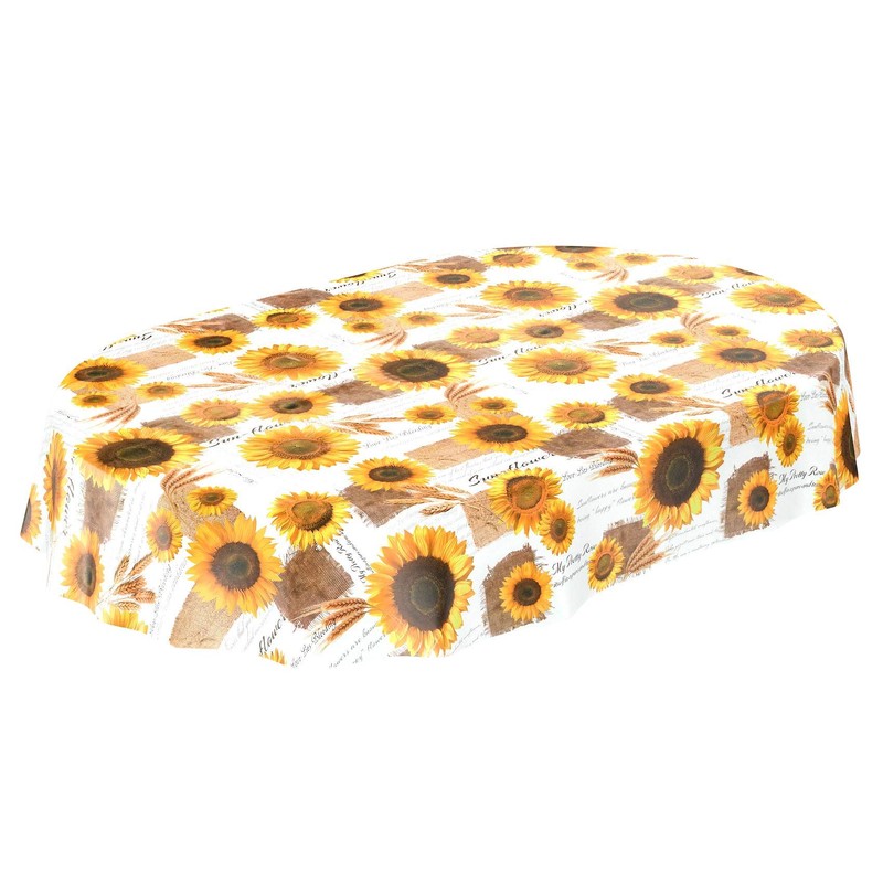 ANRO Oilcloth Tablecloth with Sunflowers and Summer Wheat Pattern in