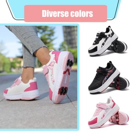 YINGCSM Shoes with Wheels for Boys Girls Kids Roller Skates 2 in 1 Roller Shoes Trainers Skateboard Shoes, white pink, 31 EU