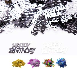DIWULI, Happy Birthday Konfetti schwarz Silber, Geburtstags Tisch-Konfetti, Tisch-Deko, Glitter, Geburtstags-Deko Streudeko für Geburtstagsfeier, Motto-Party, Dekoration, Geschenk-Deko, DIY, basteln