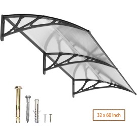 GUANSU-CN 32"x 60" Window Awning Door Canopy Outdoor Polycarbonate Hollow Sheet Door Roof