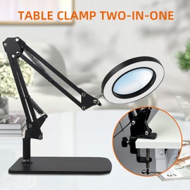 10x Magnifying Glass with Light, 3 Color Modes Dimmable LED Magnifying Desk Lamp with Large Stand and Clamp Long Swivel Arm Lighted Magnifier Hands Free for Crafts, Workbench, Hobby, Sewing,Repair
