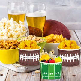 gisgfim Football Party Snack Bowls Supplies for 50 Guests Disposable 9 oz Football Chili Serving Snack Bowls Paper Treat Cups Bucket for Game Day Football Sports Events Food Birthday Party