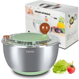 5.3Qt Stainless Steel Salad Spinner with Stop Button, Vegetable Dryer Spinner, Salad Spinner Stainless Steel with Drain, Non-Slip Base, Dishwasher Safe
