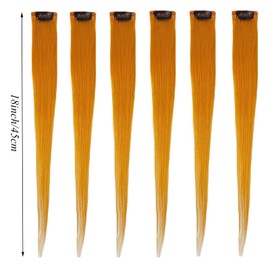 18 Inch High light Clip in Human Hair Extensions 100% Straight Clip on Party Highlights Colored Hair Extensions 6 Pieces/set (Orange)