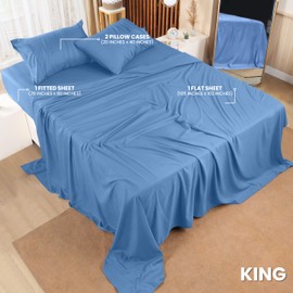 Utopia Bedding King Sheet Set – 4 Piece Bed Sheets for King Size Bed, Soft and Breathable Microfiber, Includes 1 Fitted Sheet, 1 Flat Sheet and 2 Pillowcases (Dutch Blue)