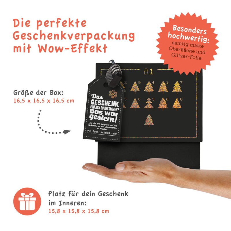 SURPRISA Christmas Gift Box - Black Glitter XMAS Print -