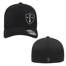 Crusader Cross Military Logo Embroidered Flexfit Hat (as1, Alpha, s, m, Black Curved)