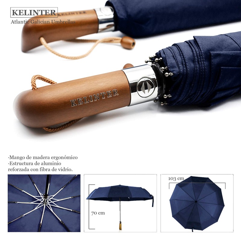 KELINTER® Wooden Handle Windproof Folding Umbrella with Auto Open and
